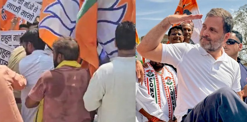 രാഹുൽ ഗാന്ധിയുടെ വാഹന വ്യൂഹം തടഞ്ഞ് ബിജെപി പ്രവർത്തകർ