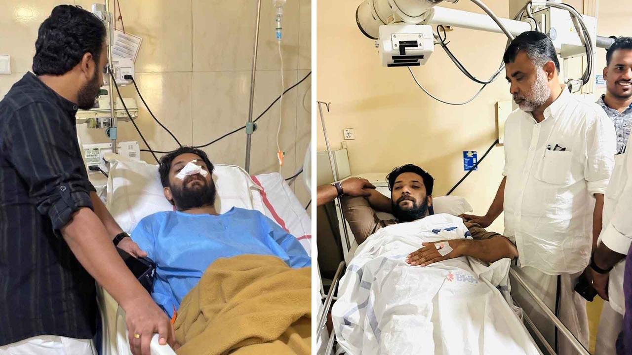 പോലീസ് മർദനത്തിൽ ചികിത്സയിൽ തുടരുന്ന ഷാഫി പറമ്പിലിനെ സന്ദർശിച്ച് രാഹുൽമാങ്കൂട്ടത്തിൽ